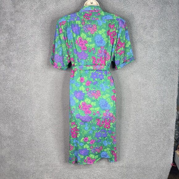 Ken Scott VTG 70s Shirt Dress Womens Sz M/L (EU 48) Green Floral Made in Italy - Picture 10 of 15